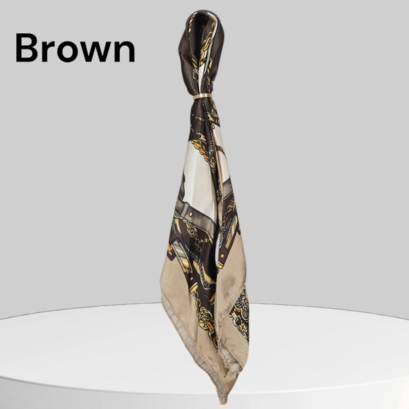 Twilly Chain Design Scarf- Available In colors Black, Pink, Brown, And Navy - Picture 5 of 9